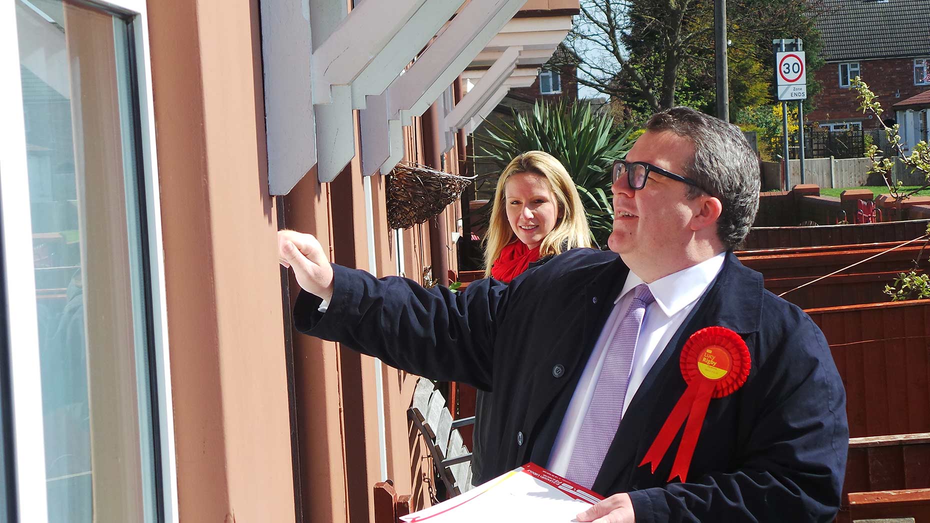 Tom Watson and Lucy Rigby door knocking in the Glebe area of the city on April 13, 2015