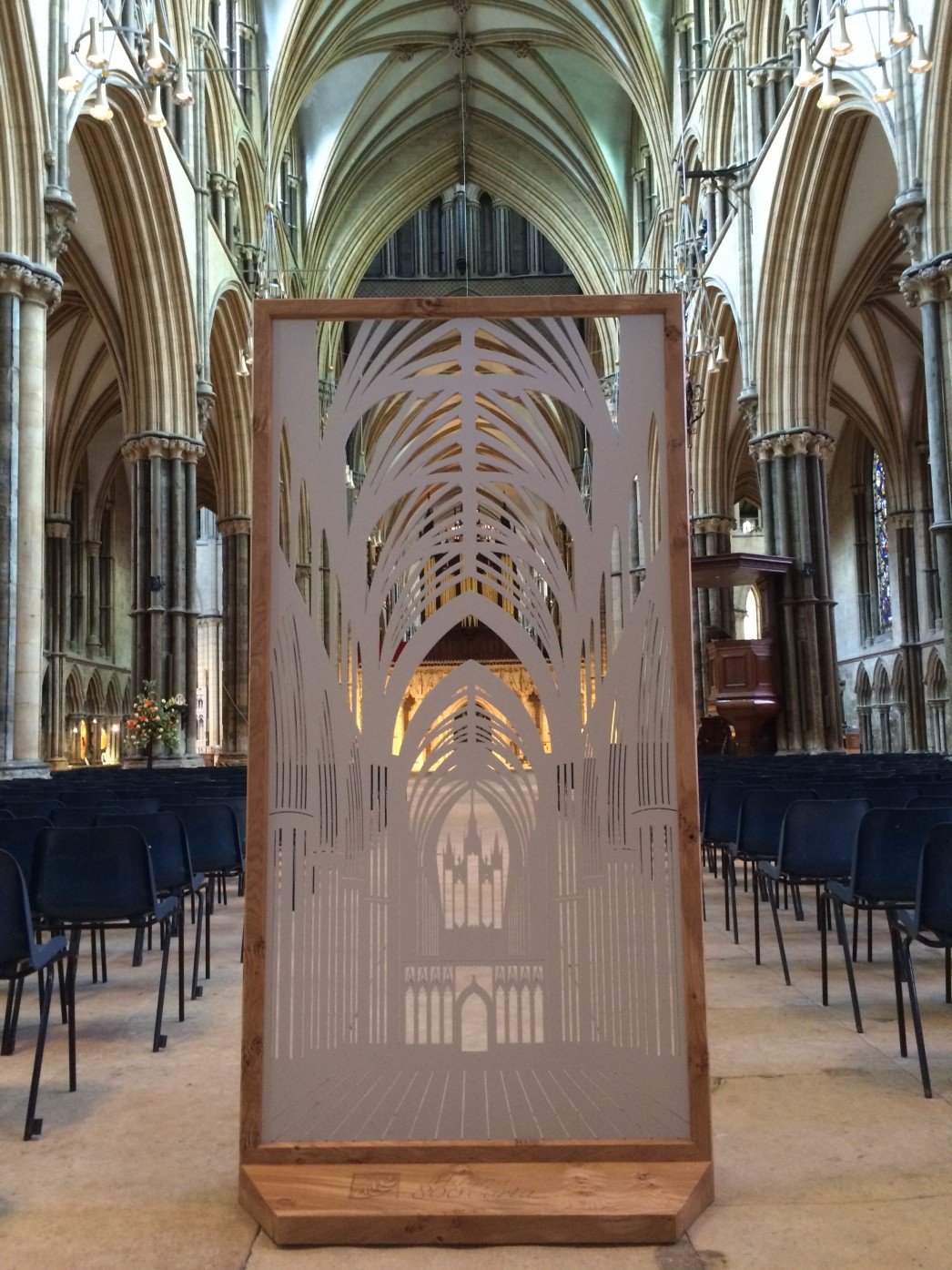 The decorative screen is now on display at Lincoln Cathedral.
