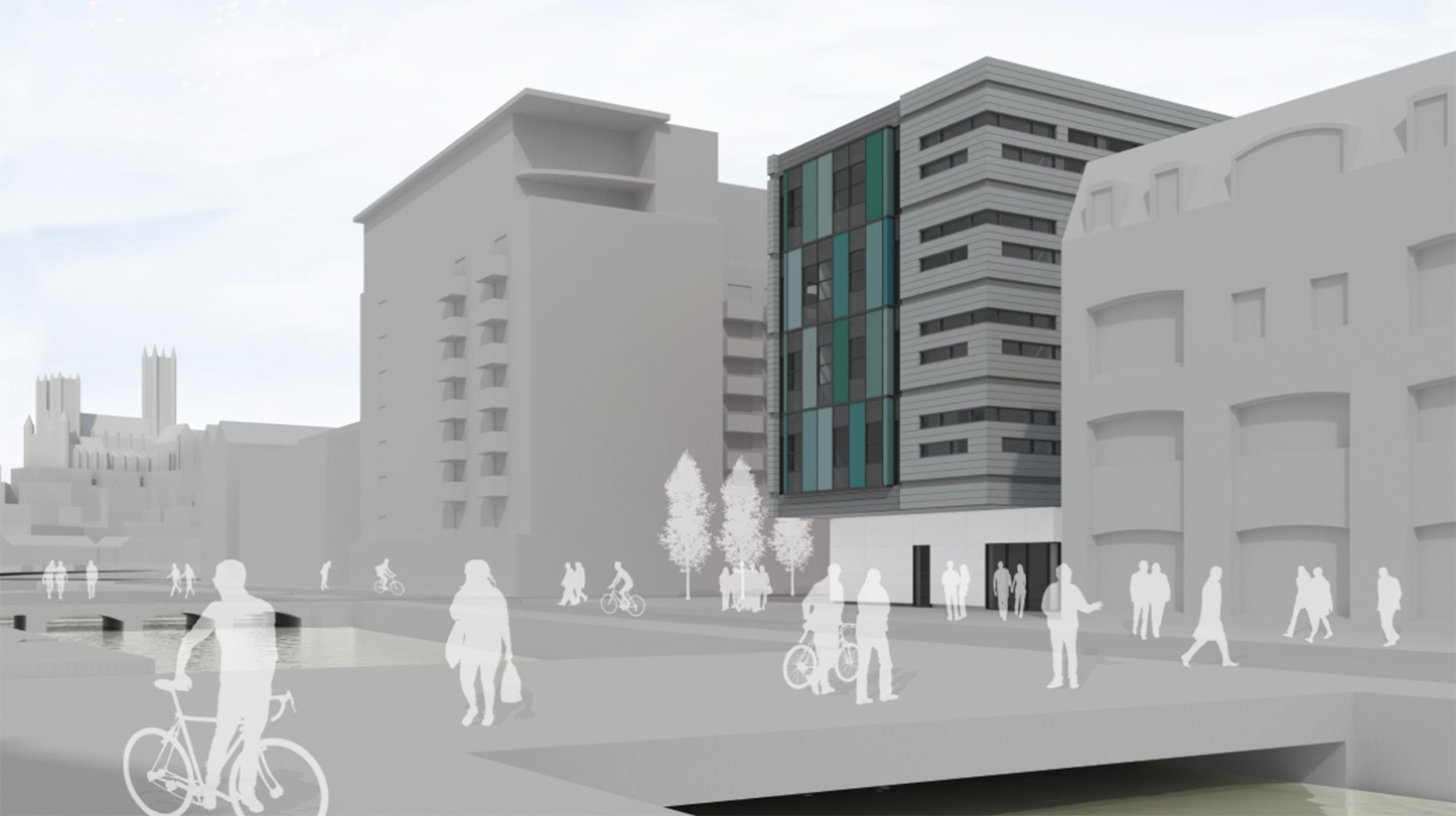 The building sits south of the Brayford Level crossing. Artist's impression: Faulkner Browns Architects