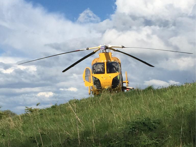 The air ambulance landed on Ermine East Hill after the crash on the A46. Photo: Nathan Bryans