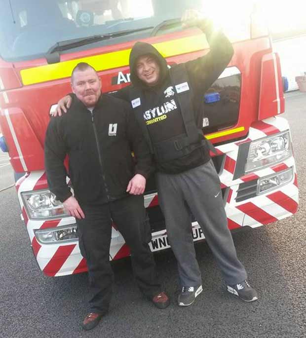 Dave (left) with Craig Collins, who'll be takling the fire truck pull this year. 