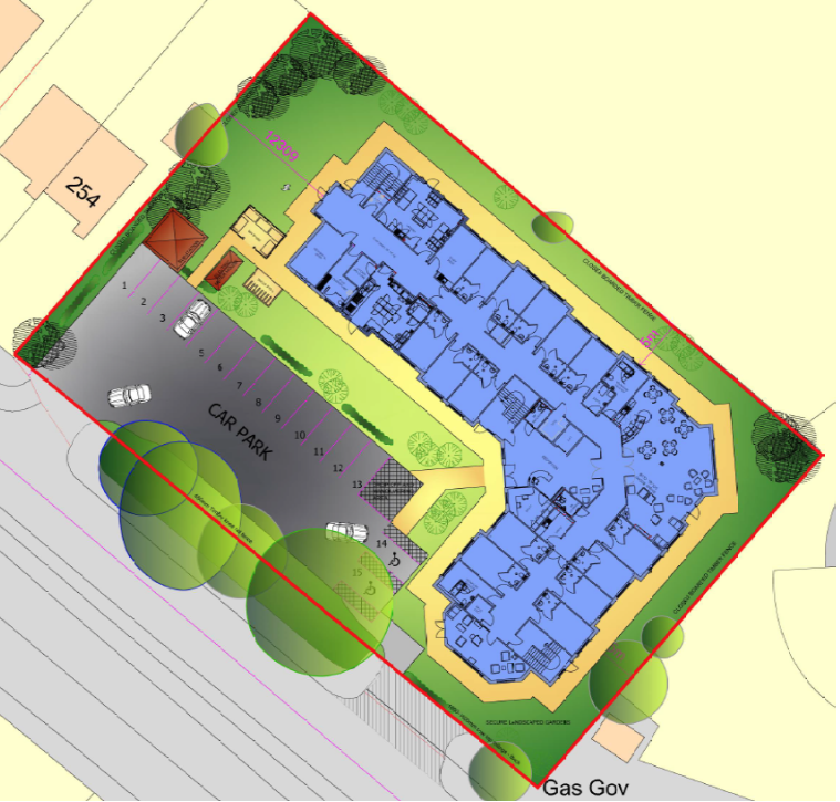 The proposed sit layout plan for the new care home. 
