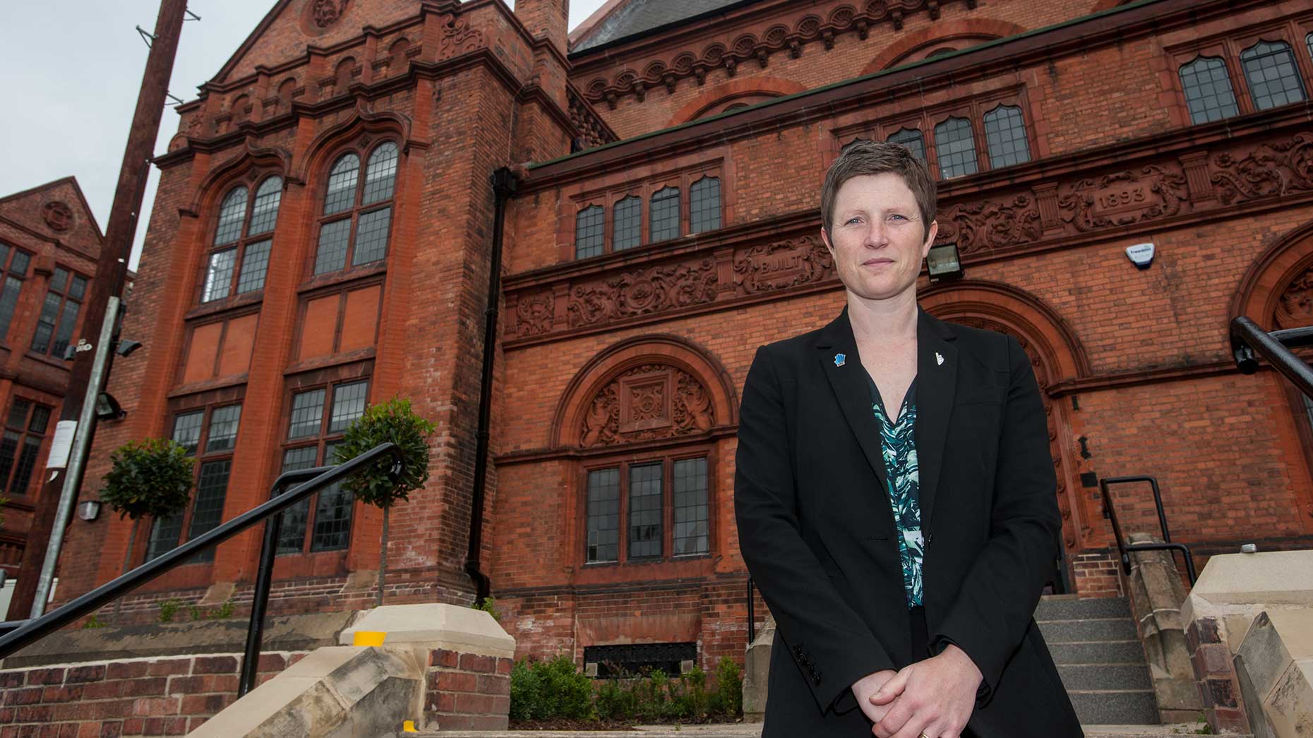 Lincoln UTC Principal Dr Rona Mackenzie on the steps of the new college campus and former Greestone Centre.  Photo: Steve Smailes for The Lincolnite