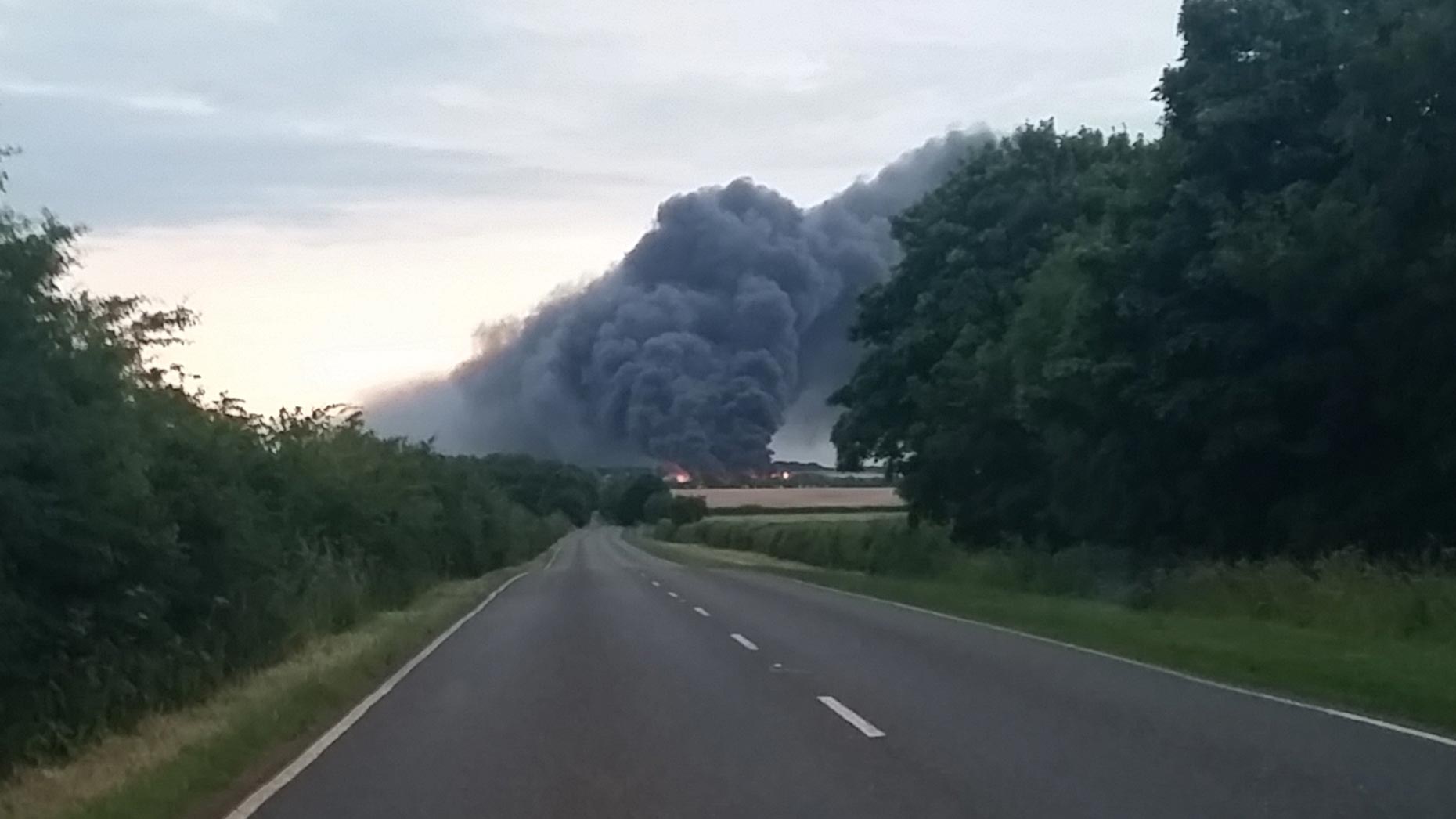 Around 400 bales of waste are on fire at the recycling plant in Ancaster. Photo: Simon Meadows