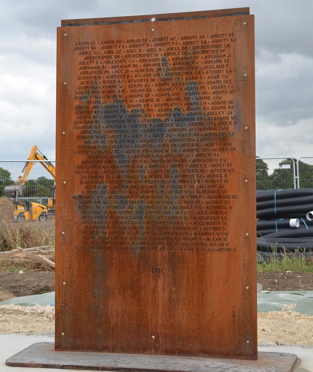 The first wall of names has been installed on site. Photo: Emily Norton for The Lincolnite