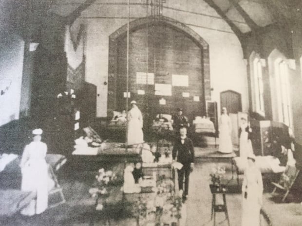 Temporary hospitals were set up at Chaplin Street Chapel and Drill Hall to care for Typhoid sufferers.