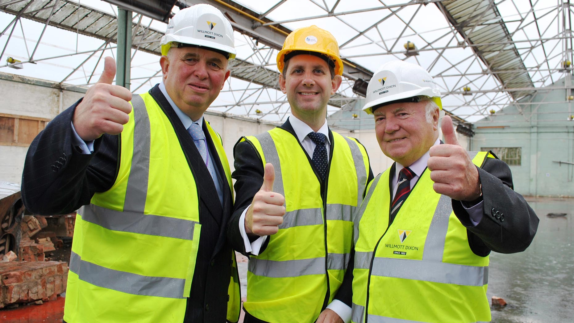 Councillor Colin Davie Executive Member for Economic Development at Lincolnshire County Council, Tom Blount Director of LSIP and David Dexter Vice Chair of the Greater Lincolnshire LEP at the demolition site