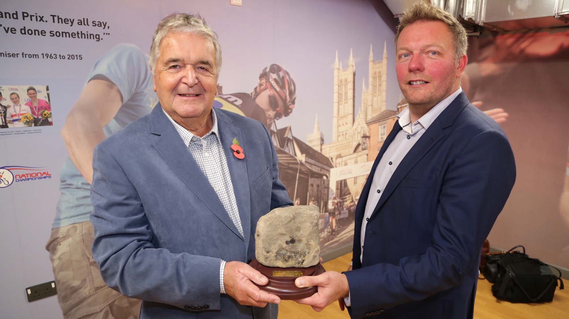 Ian was presented with his very own cobble by new organiser Dan Ellmore. Photo: Phil Crow