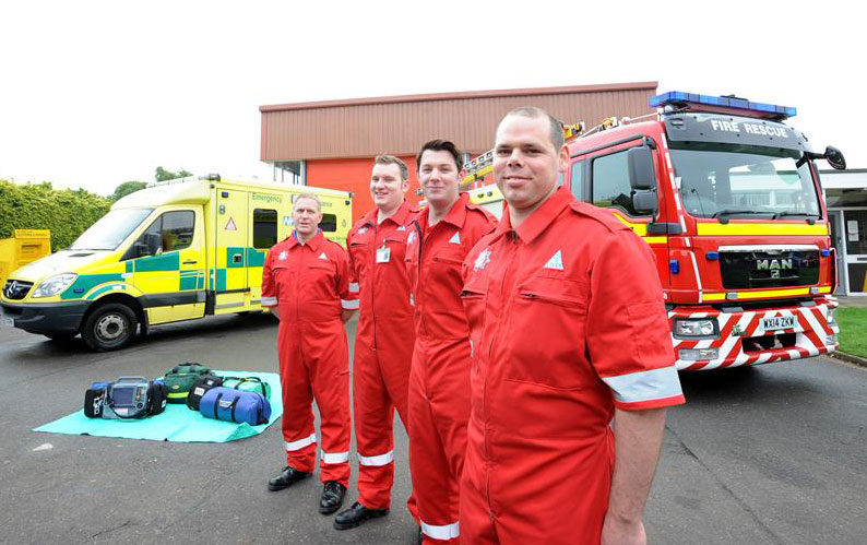 Fast response: Long Sutton firefighters (from left) Richard King, Darren Goult, Will Kirkham and Sean Gedney