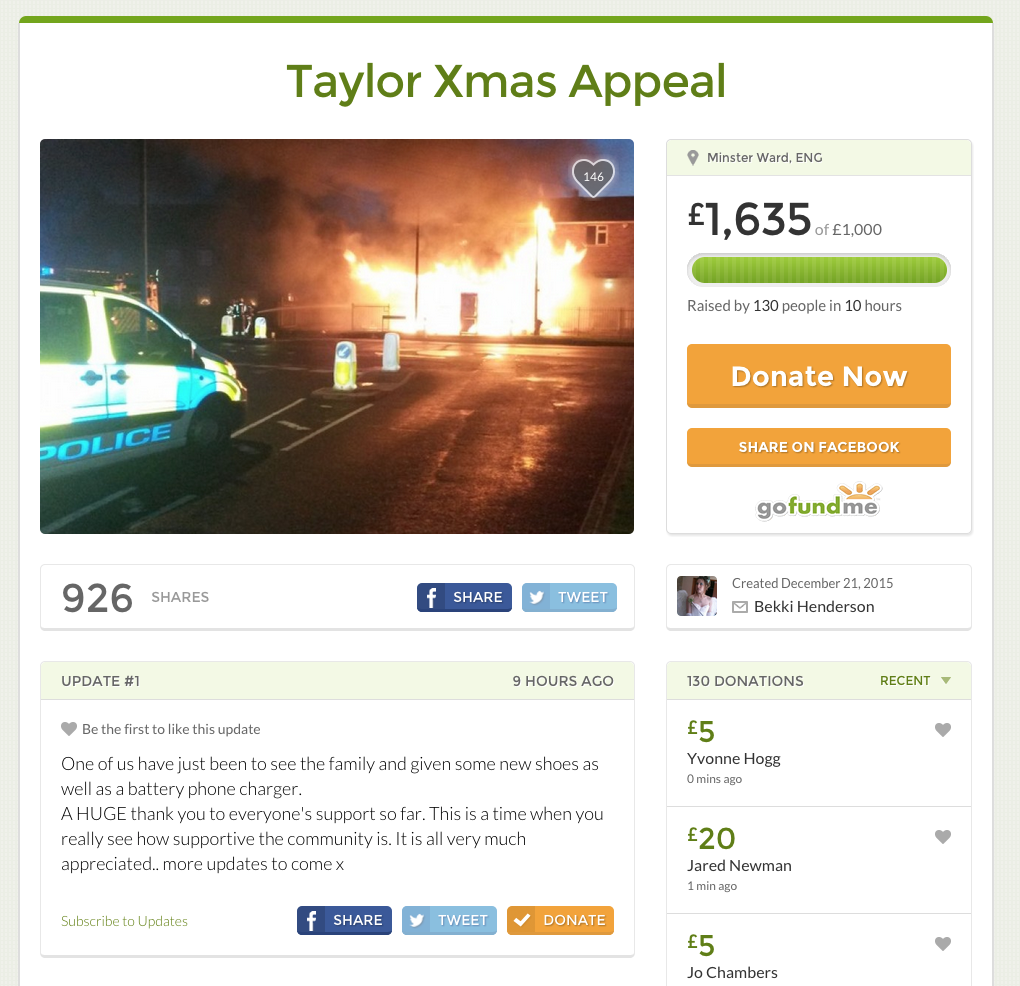 The page raised over £1,600 in a matter of hours and the figure continues to climb. 