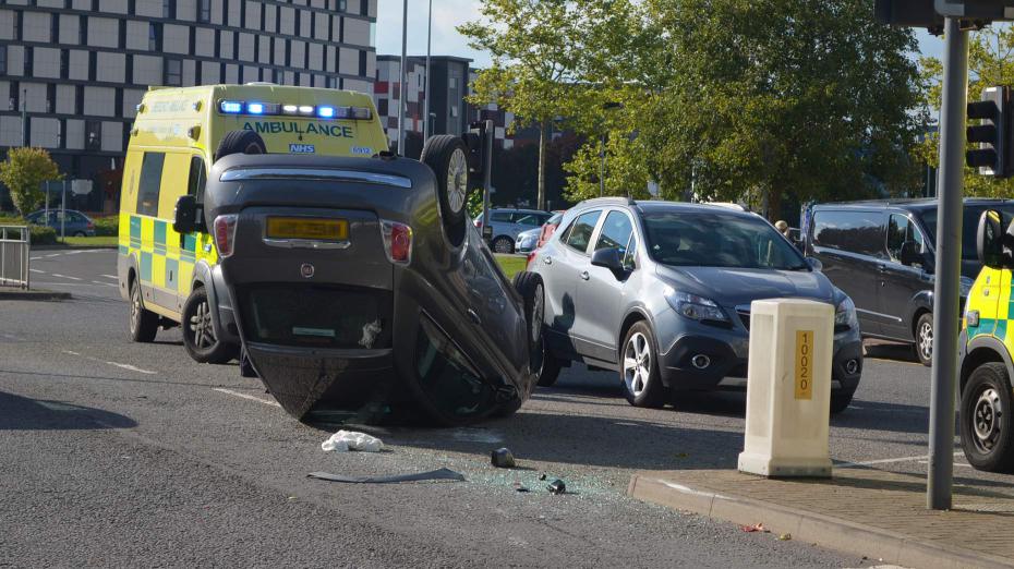 The Fiat flipped onto its roof in the crash in Lincoln city centre. Photo: The Lincolnite