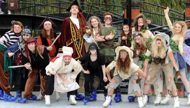 The Peter Pan cast at the Lincoln Ice Rink.