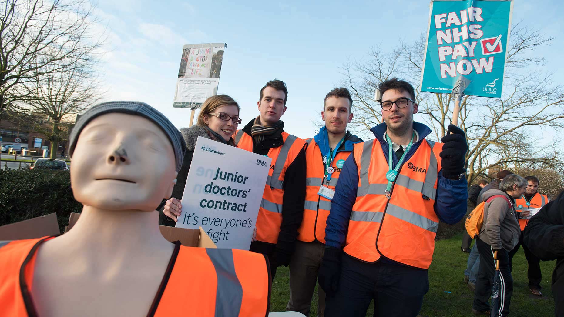 Junior doctors on the picket line outside Lincoln County Hospital on February 10. Photo: Steve Smailes for The Lincolnite