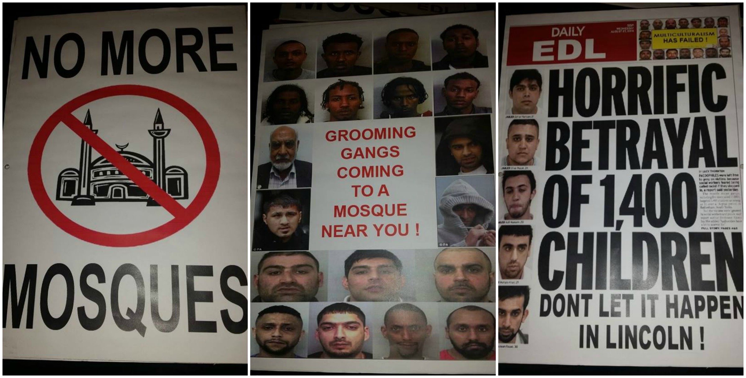 The posters were put up outside the site of the Lincoln Mosque
