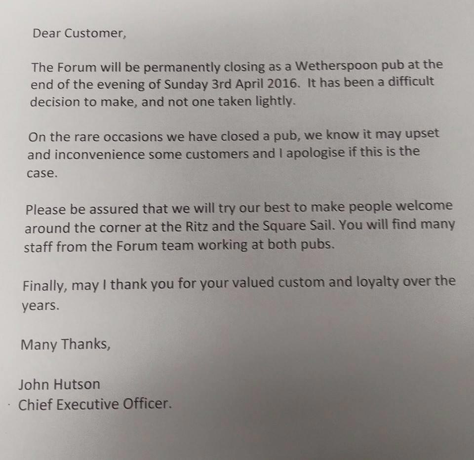 A letter to customers from the chain's chief exec