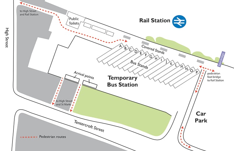 A plan for the temporary bus station. Photo: Stagecoach