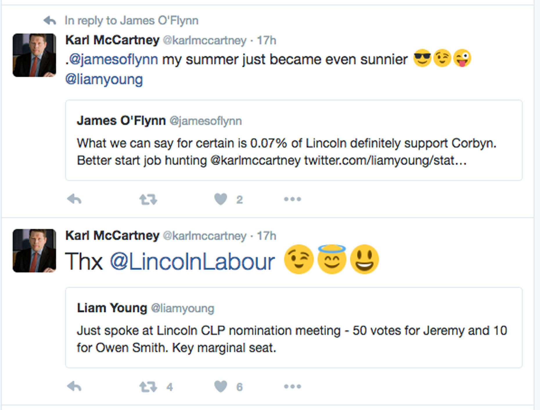 Karl McCartney reacting to Lincoln Labour nominating Jeremy Corbyn