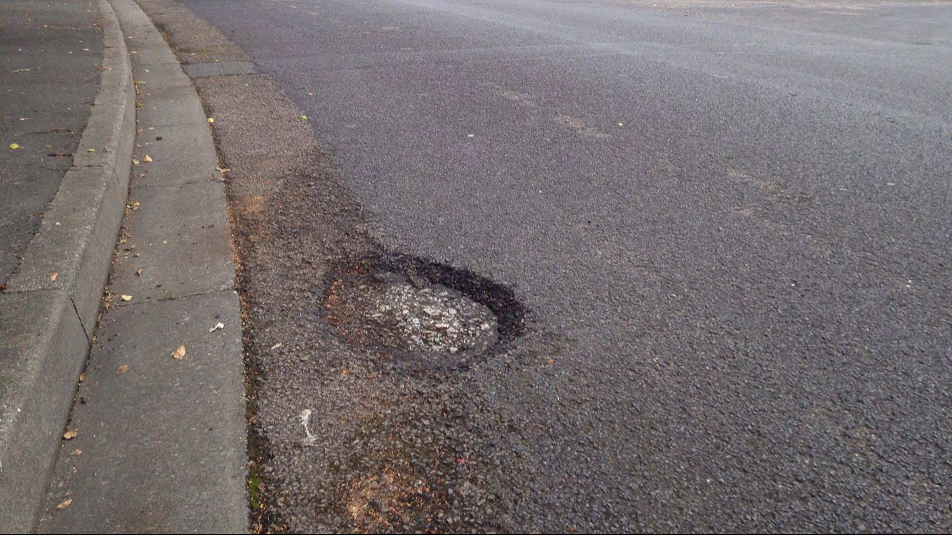 A large pothole on Winthorpe Road in Birchwood