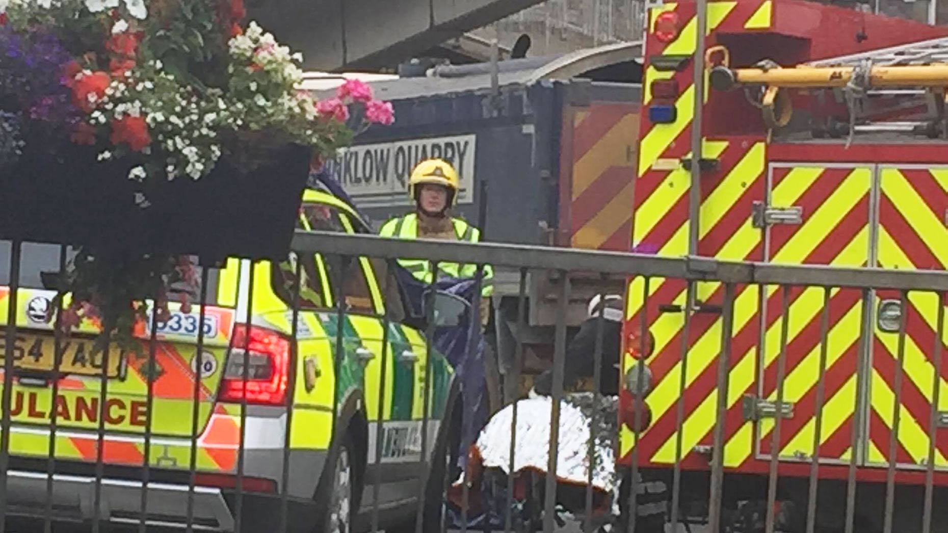 An air ambulance, paramedics and firefighters at the scene of the incident. Photo: The Lincolnite