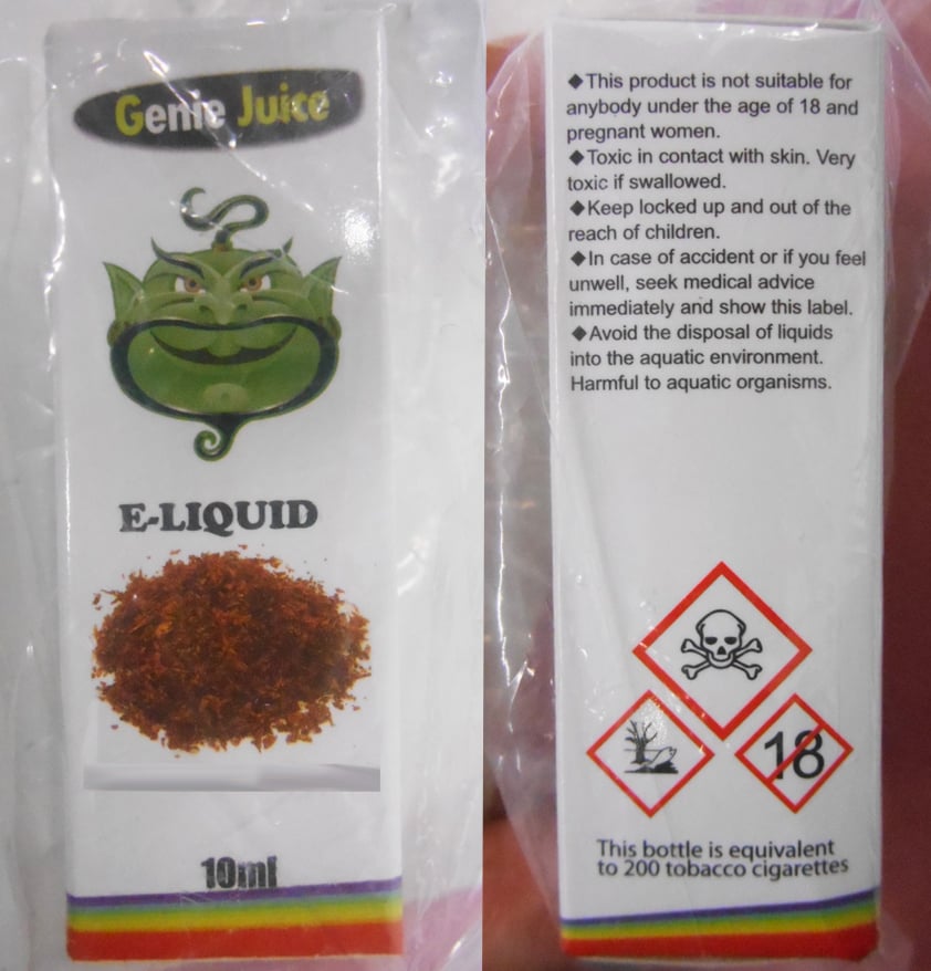 One of the nicotine-containing e-liquids sold to an underage child during a Trading Standards test purchase operation.