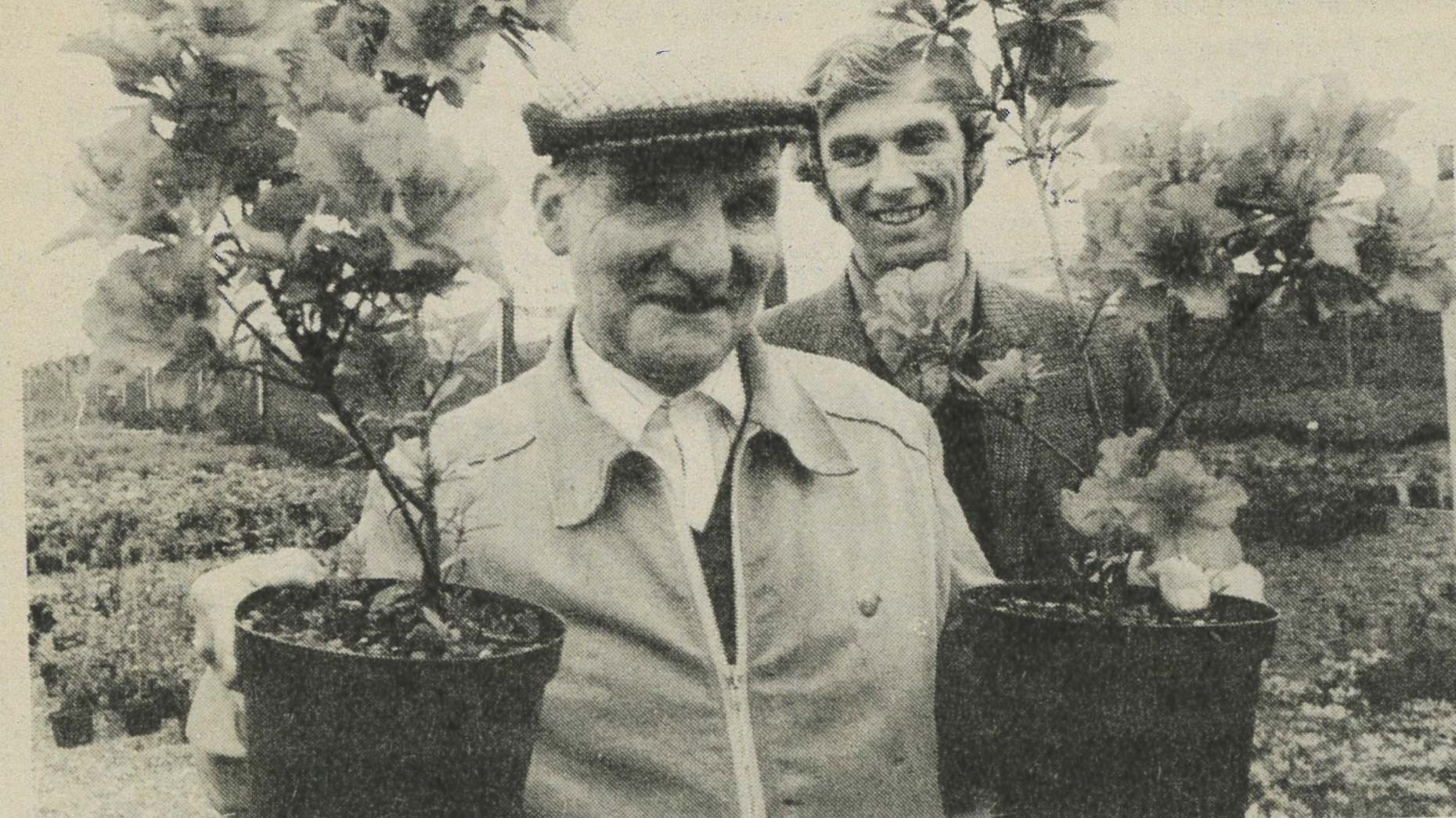 Fred Smith, Trevor's father, worked for the company for 51 years. The family's name was continued at the company by Trevor (pictured behind). Photo taken by the Lincs Chronicle in 1984, marking Fred's retirement.