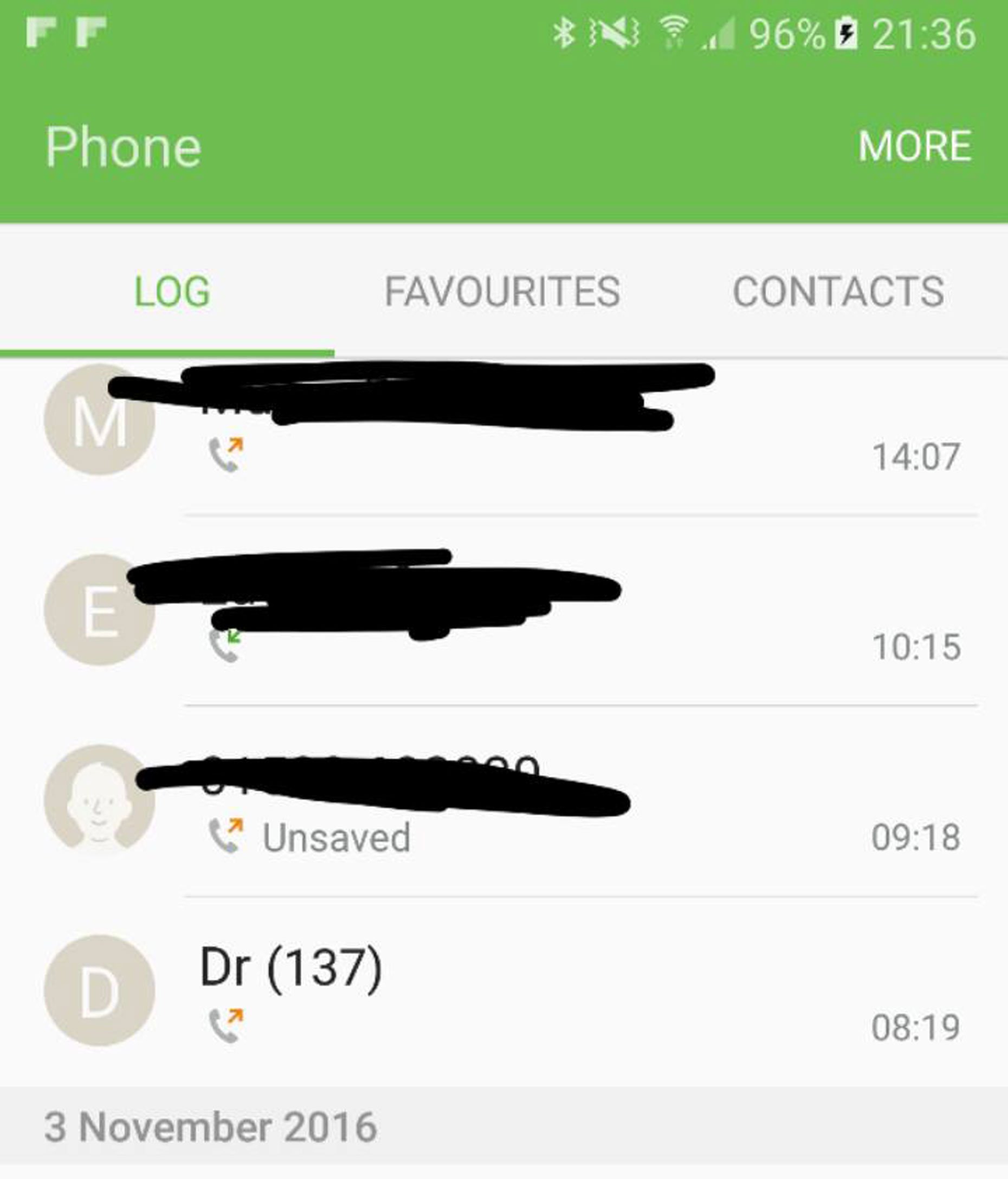 Call history sent to The Lincolnite by reader Kirsty Addlesea, who claimed she was unable to reach her GP Birchwood Medical Practice. 