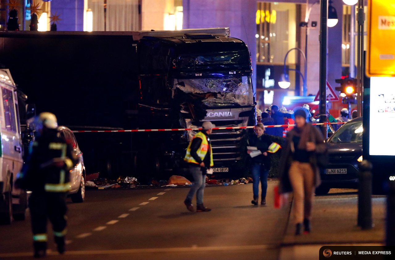 Truck near the Christmas market in Berlin, Germany. 12 people were killed in the attack and 48 injured. Photo: REUTERS/Fabrizio Bensch