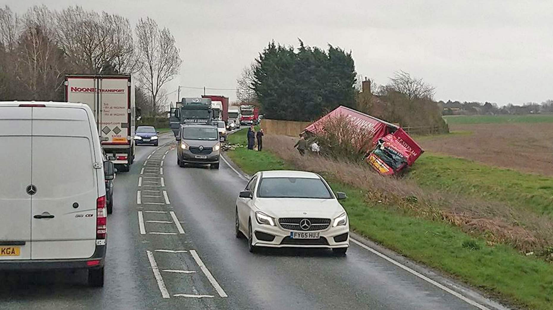 Road closed in both directions after A17 lorry crash