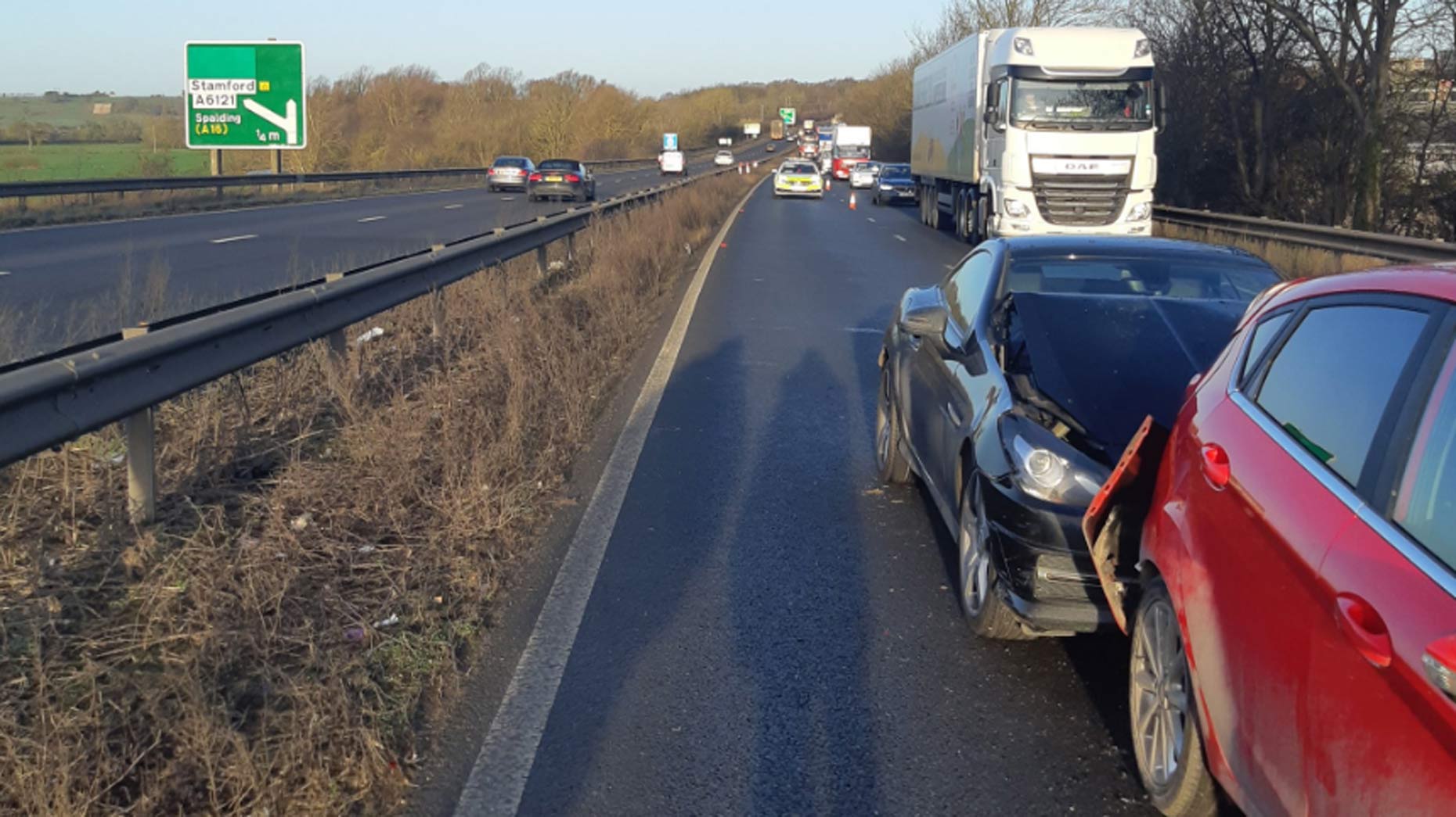 Stamford A1 crash causing five miles of tailbacks