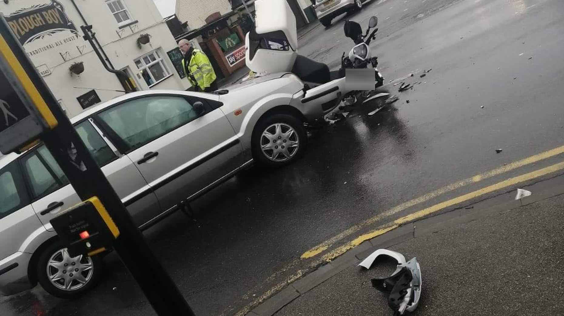 Motorbike rider injured in Burton Road crash