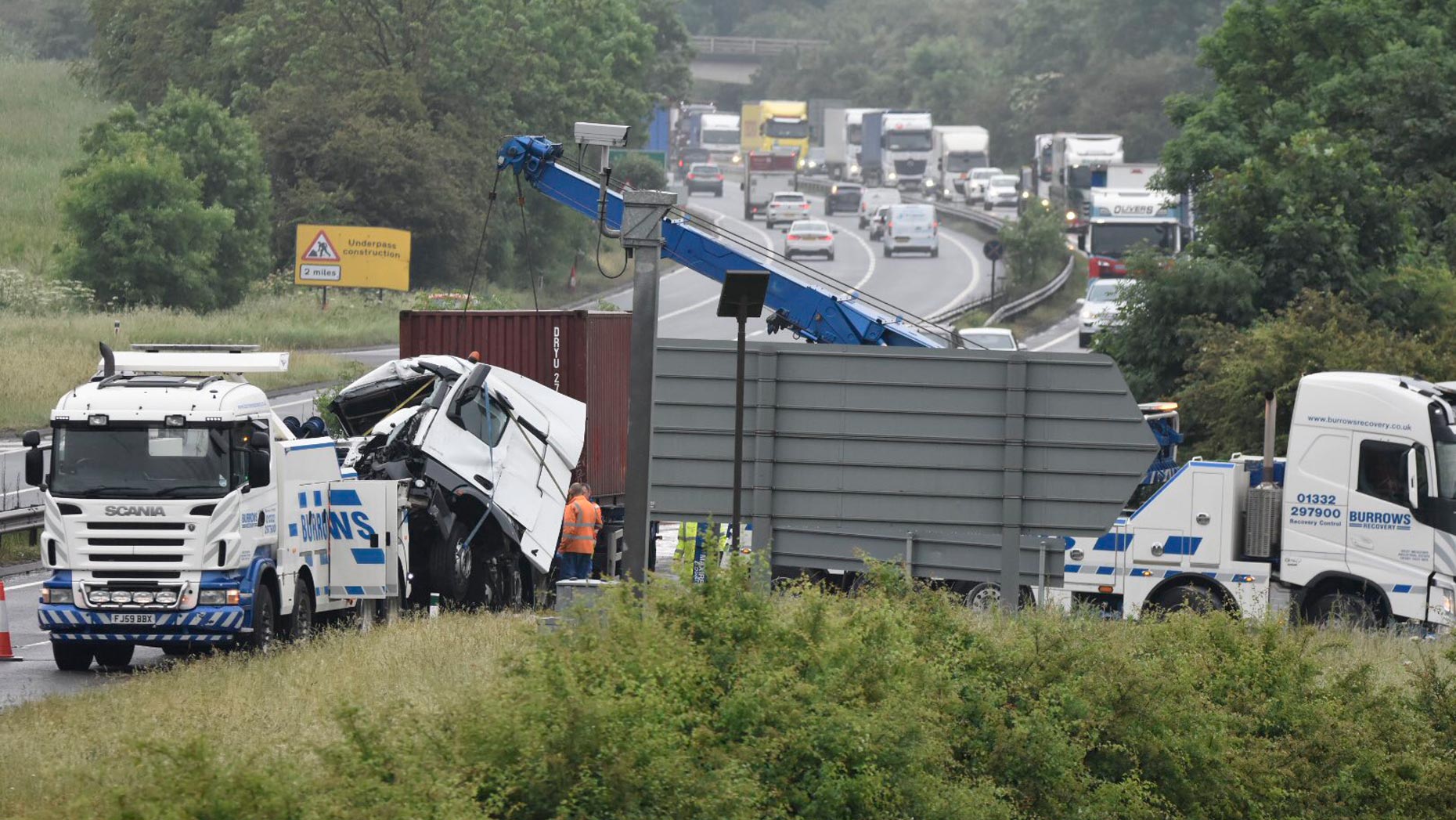 Lorries collide on A1 near Grantham causing traffic chaos