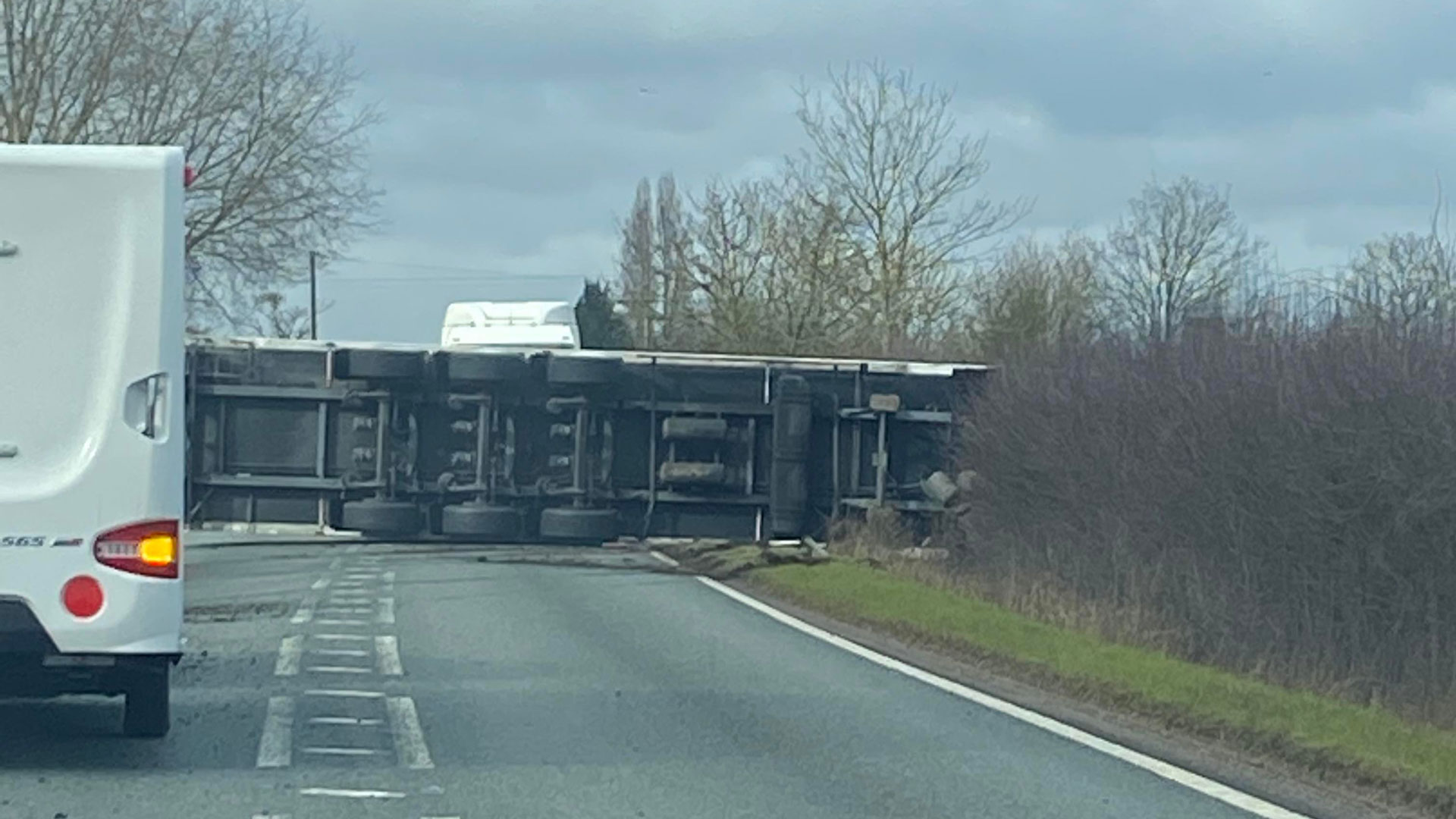 Road closed as lorry overturns on A17 near Brant Broughton